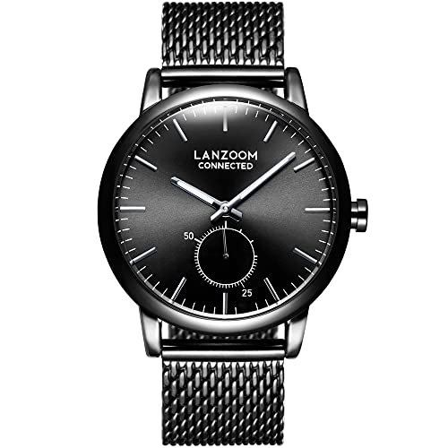 LANZOOM Herren-Armbanduhr im athletischen Stil, schwarzes Zifferblatt, minimalistische Armbanduhr mit Stahlband, Serie Andre., Black von LANZOOM