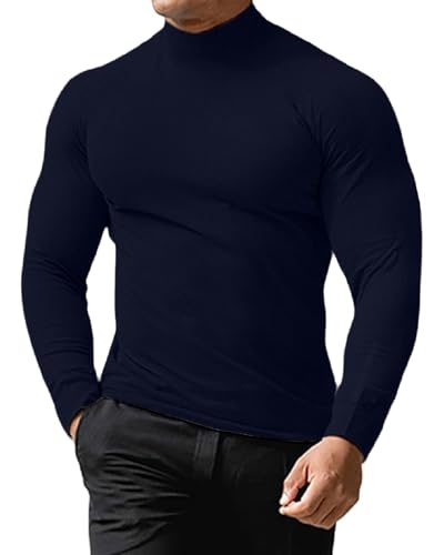 LAOARA Herren Rollkragenshirt Langarmshirt T Shirt Stehkragen Longsleeve Thermo Baumwolle Langarm Slim Fit Pullover Blau 2XL von LAOARA