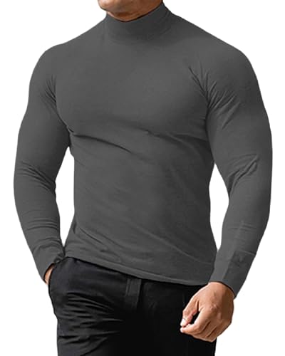 LAOARA Herren Rollkragenshirt Langarmshirt T Shirt Stehkragen Longsleeve Thermo Baumwolle Langarm Slim Fit Pullover Grau XL von LAOARA