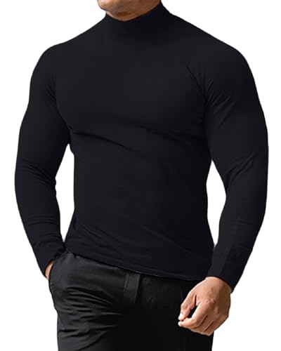 LAOARA Herren Rollkragenshirt Langarmshirt T Shirt Stehkragen Longsleeve Thermo Baumwolle Langarm Slim Fit Pullover Schwarz 3XL von LAOARA