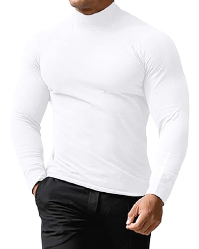 LAOARA Herren Rollkragenshirt Langarmshirt T Shirt Stehkragen Longsleeve Thermo Baumwolle Langarm Slim Fit Pullover Weiß 2XL von LAOARA
