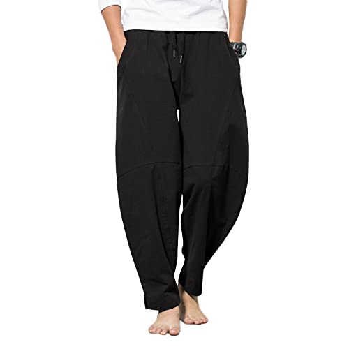 LAOARA Leinenhose Herren Sommer Hose Lang Leichte Elastischer Bund Lose Lässige Leinenhose mit Taschen von LAOARA