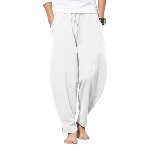 LAOARA Leinenhose Herren Sommer Hose Lang Leichte Elastischer Bund Lose Lässige Leinenhose mit Taschen von LAOARA