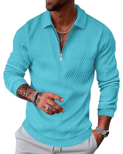 LAOARA Pullover Herren Half Zip Sweatshirt Langarm Poloshirts Winter Ohne Kapuze Stehkragen Reißverschluss Blau M von LAOARA