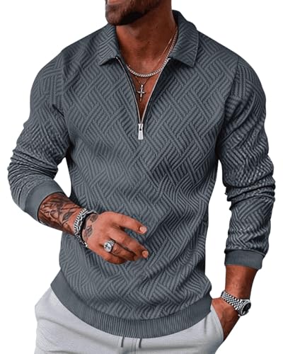 LAOARA Pullover Herren Half Zip Sweatshirt Langarm Poloshirts Winter Ohne Kapuze Stehkragen Reißverschluss Grau L von LAOARA