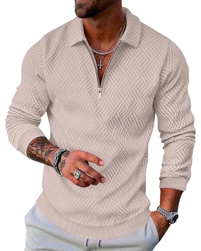 LAOARA Pullover Herren Half Zip Sweatshirt Langarm Poloshirts Winter Ohne Kapuze Stehkragen Reißverschluss Khaki XXL von LAOARA