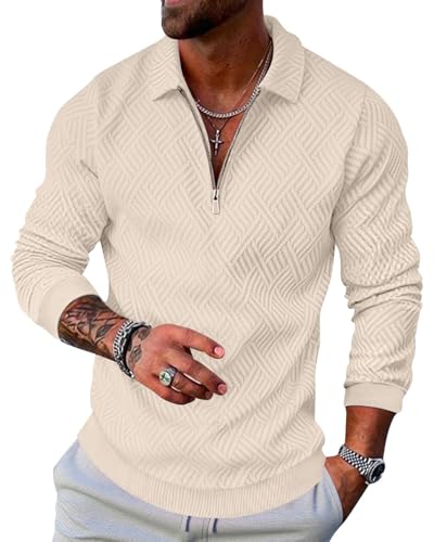 LAOARA Pullover Herren Half Zip Sweatshirt Langarm Poloshirts Winter Ohne Kapuze Stehkragen Reißverschluss Weiß M von LAOARA