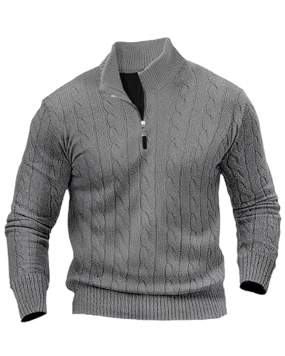 LAOARA Strickpullover Herren Pullover Rollkragenpullover Pulli Sweater Arbeitspullover Half Zip Leicht Winterpullover Grau 2XL von LAOARA
