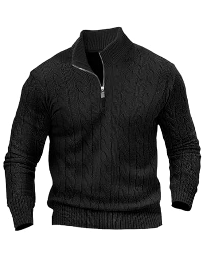 LAOARA Strickpullover Herren Pullover Rollkragenpullover Pulli Sweater Arbeitspullover Half Zip Winterpullover Schwarz M von LAOARA