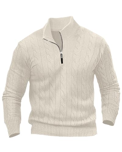 LAOARA Strickpullover Herren Pullover Rollkragenpullover Pulli Sweater Arbeitspullover Half Zip Winterpullover Weiß 3XL von LAOARA