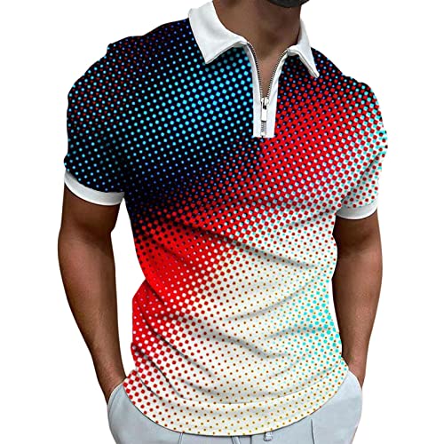 Poloshirt Herren Polo Shirts T Shirt Golf Poloshirts Hemd Langarm Slim Fit Kurzarm Style Vintage Club Color Retro Zipper 3XL Piqué XXXL Sport Muscle Pique Descente Weißes Custom Mit von LAOFU