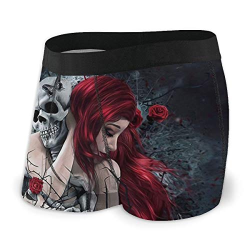 Totenkopf-Skelett Umarmungs-Liebhaber Eterna Love Herren-Boxershorts, atmungsaktiv, weich, sexy Unterwäsche für Männer und Jungen, Schwarz , XL von LAOLUCKY