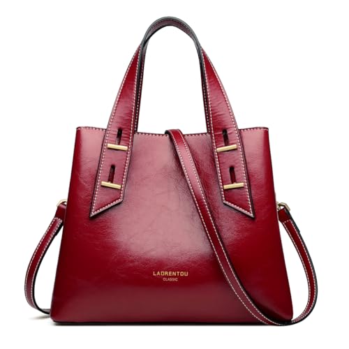 LAORENTOU Kuhleder Geldbörsen und kleine Handtasche für Frauen Satchel Tote Bag Damen Schultertasche für Muttertag, 01 Rot, Large von LAORENTOU