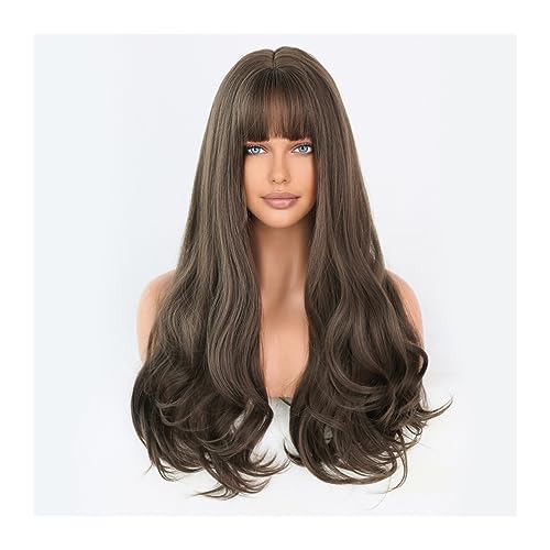 Perücken Party Täglichen Gebrauch Hitzebeständig Hellbraun Fake Hair Lange gewellte Perücken mit Pony Natürliche schwarze synthetische Perücken für Frauen Cosplay Natürliche Perücke (Color : C8216X-3) von LAOSEP