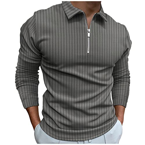 Herren-Poloshirt, große Größe, ohne Etikat, Knopf, Oberteil abnehmbar, Komfort, Polohemd, Langarm, Herren, Herbst, Poloshirt, Herren, Langarm, Marke: Solde Marinier-Poloshirt, grau, M von LAOSU