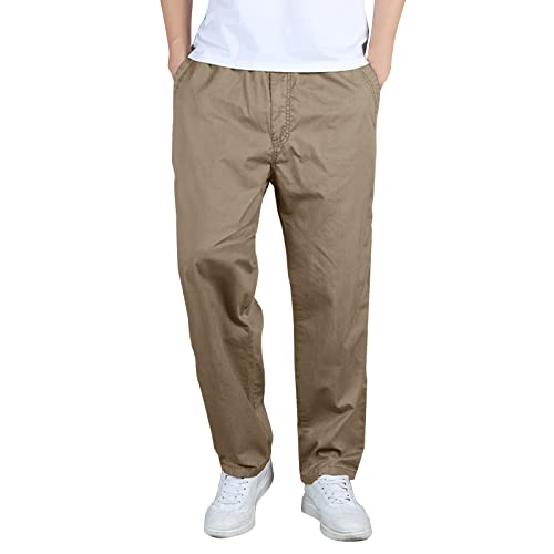 Hose Chino Herren Business Chino Large Herren Baggy Set Jogger Herren einfarbig Jogging Wide Leg Hose Freizeit Kariert Multi Tasche Trainingsanzug Schuh mit Chino, Khaki-a, 58 von LAOSU