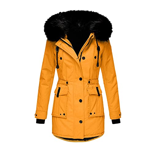 LAOSU Damen Mantel Jacke Warme Langarm Winterjacken Mantel Schwarz Lässig Mode Jacke Gekochte Wolle günstig Parka mit Kapuze Daunenjacke Dünne Langarm Damen Jacke, Or-3, 54 von LAOSU