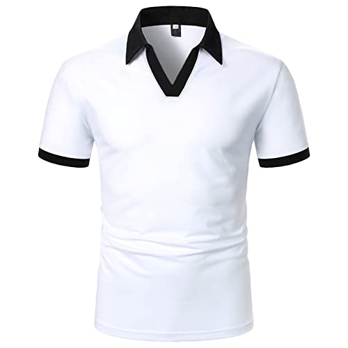 LAOSU Poloshirt für Herren, Frottee-Poloshirt, Leinen-Polo, Tunesisches Hemd, lässiges Herrenhemd, Frottee-Polo, tailliertes Poloshirt, khaki Herren, B-Weiß, L von LAOSU