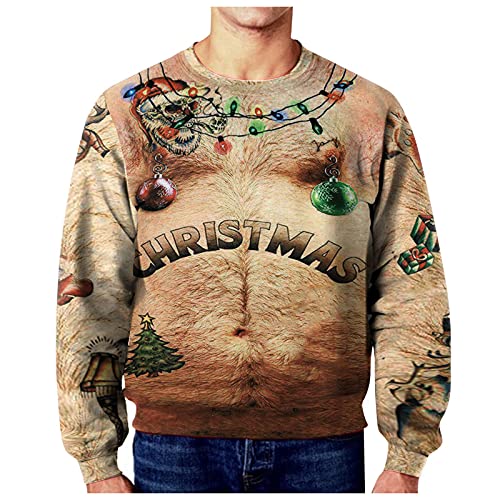 Laosu Weihnachtspullover, lustig, Herren, laid bedruckt, lässiges Sweatshirt, lockerer Pullover, für Weihnachtsfeier, lässig, langärmlig, schick, personalisierter Aufdruck, 02 - Gelb, XXXL von LAOSU