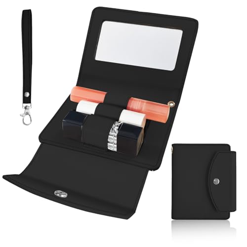 LAOTANGJIA PU-Lippenstift-Etui mit Spiegel, hält 3 lange Lippenstifte, Schlüsselanhängerhalter mit Clip, Organizer-Tasche für draußen, Mini-Tasche, Geschenk für Damen, Schwarz LAOTANGJIA PU-Lippenstift-Etui mit Spiegel, hält 3 lange Lippenstifte, Schlüsselanhängerhalter mit Clip, Organizer-Tasche für draußen, Mini-Tasche, Geschenk für Damen, Schwarz von LAOTANGJIA