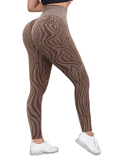 Butt Lift Leggings für Frauen Scrunch Workout Yoga Hose Booty Hohe Taille Nahtlose Kompression Sport Strumpfhose, #0_Braun, Mittel von LAOTEPO