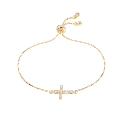 LAOYEFACAI 18K Gold Silber Mini Kreuz Armband Edelstahlkette Kupfer Umweltfreundliches Kupfer Micro Zirkonia Kreuz Armband Empfohlenes Geschenk (32063) von LAOYEFACAI