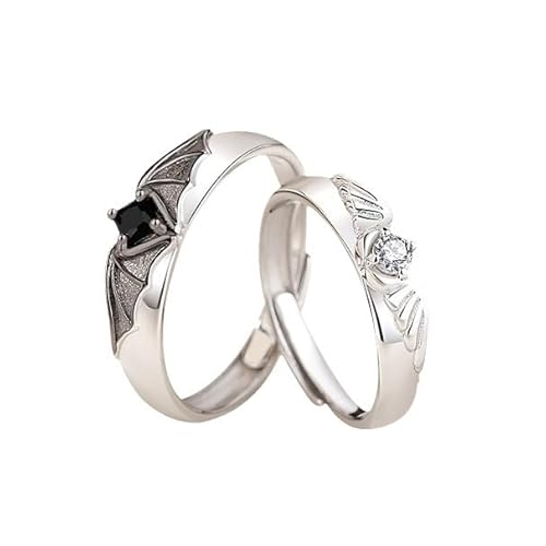 LAOYEFACAI 2 Stück Ring 925 Sterling Silber Ringe Engel Dämon Ring Einstellbar Damen & Herren Trauringe Paar Ringe Geschenk für Ehefrau Mann Präsentiert in einer hochwertigen Geschenkbox von LAOYEFACAI