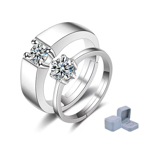 LAOYEFACAI 2 Stück Ring 925 Sterling Silber Ringe für Paare Stein Ring mit Zirkonia Kristallen Moissanite Ring Offene Einstellbar Ringe Damen & Herren Trauringe Paar Ringe Geschenk für Ehefrau Mann von LAOYEFACAI