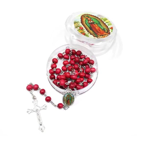 LAOYEFACAI 6mm Holzperlen-Halskette mit Marienkreuz handgefertigte Rosenkranzperlen Katholische Rosenkranz Halskette Matt Perle Runde Perlen Wunderbare Medaille & Kreuz (HS) von LAOYEFACAI