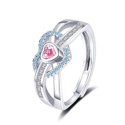 LAOYEFACAI 925 Sterling Silber Frauen Ringe Rosa Herz Zirkonia Ring Weibliche Verstellbare Mode Vintage Ringe Statement Ringe Einfacher Damenschmuck (2) von LAOYEFACAI