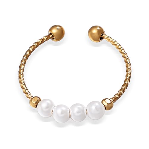 LAOYEFACAI Anxiety Ring 925 Sterling Silber Fidget Ringe mit Perlen Band Ring Zappelringe für Dünne Stapelbare Ringe Anti Stress Ring für Damen Herren Tochter (Gold) von LAOYEFACAI