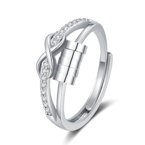 LAOYEFACAI Anxiety Ring Silber Spinning Fidget Ringe mit Perlen Band Ring Zappelringe für Dünne Stapelbare Ringe Anti Stress Ring für Damen Herren Tochter von LAOYEFACAI