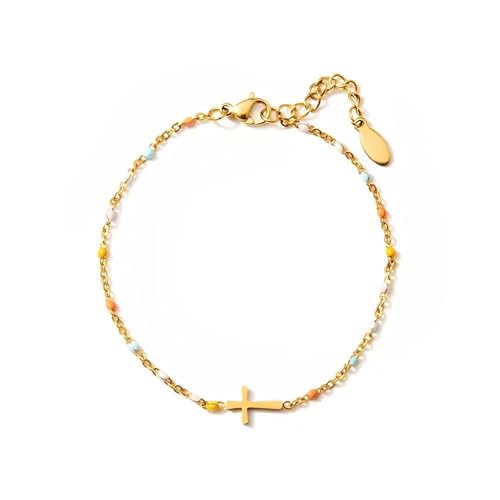 LAOYEFACAI Blessmrich 18K Gold Silber Mini Kreuz Armband Edelstahlkette Kupfer mit Zirkonia Umweltfreundliches Kupfer Micro Zirkonia Kreuz Armband Empfohlenes Geschenk (Gold) von LAOYEFACAI