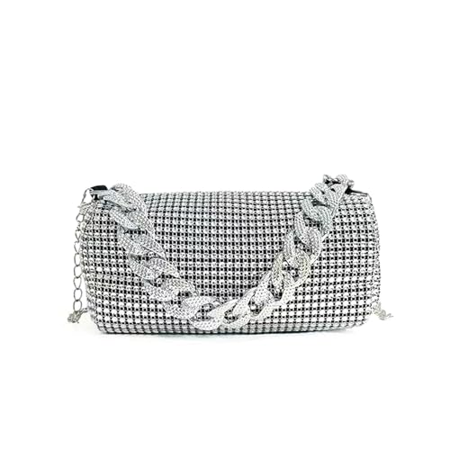 LAOYEFACAI Damen Clutch Diamantketten-Abendtasche für Damen Mondtasche mit Tragegriff Oben und abnehmbarem Schultergurt Für Hochzeit Party Bankett Feiertage Brauttasche (silver) von LAOYEFACAI
