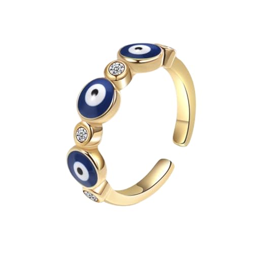 LAOYEFACAI Gold Offener Ringe für Damen Evil Eye Ringe Blauer Hamsa Böser Blick CZ Ringe aus Emaille Zierliche Türkisch-Griechische Bunte Augenringe von LAOYEFACAI