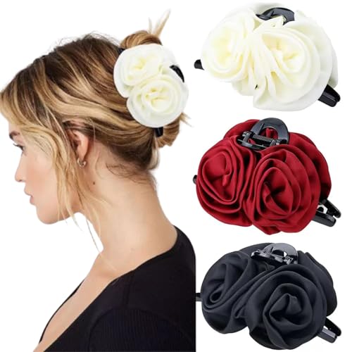 LAOYEFACAI Haarklammer 3 Stück Rosen Krallenclips Damen Floral Bow Clips Hair Rutschfeste Haar Haarklammern Starker Halt Styling Accessoires Blumen Klammer für Frauen Mädchen Geschenke von LAOYEFACAI