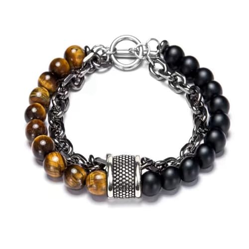 LAOYEFACAI Herren Armband Perle Armreif Breites Wickelarmband Lavastein Onyx Perlen Armband Geschenk für Männer aus echten Natursteinen (ZS) von LAOYEFACAI
