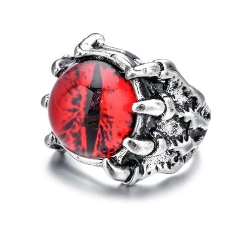 LAOYEFACAI Katzenaugen Wolfskrallen Ring im Punkstil für Männer und Frauen 925 Sterling Silber Offenen Ring Katzenaugenring Verstellbar Teufelsauge-Ring Die beste Wahl für Ihren Freund (Rot) von LAOYEFACAI