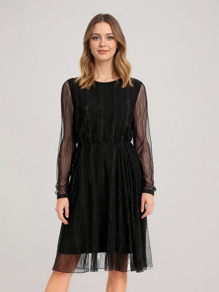 LAPA PLUS Midikleid Damen Partykleid mit Silberstreifen, Langarmkleid mit Mesh-Einsätzen (1-tlg) Elegantes drapiertes Kleid für Abendveranstaltungen und Bälle von LAPA PLUS