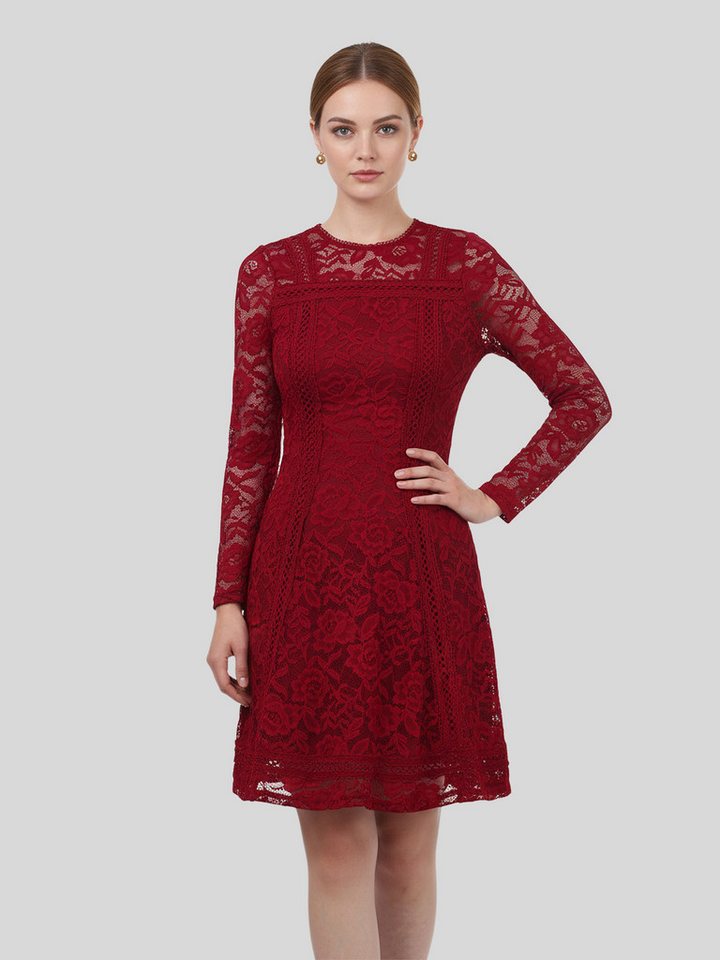 LAPA PLUS Midikleid Elegantes und weiches Langarm Spitzenkleid A-Linien-Saum für Damen (1-tlg) einfarbiges Kleid mit Rundhalsausschnitt für Party, Abend, Pendeln von LAPA PLUS