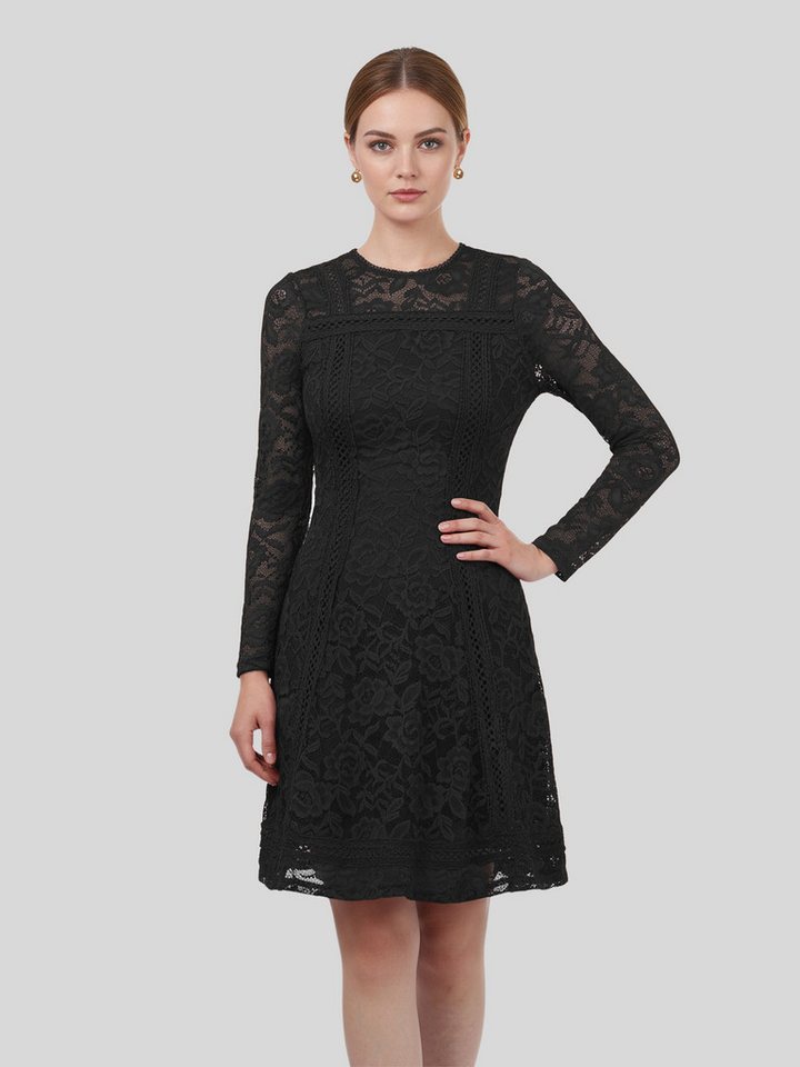 LAPA PLUS Midikleid Elegantes und weiches Langarm Spitzenkleid A-Linien-Saum für Damen (1-tlg) einfarbiges Kleid mit Rundhalsausschnitt für Party, Abend, Pendeln von LAPA PLUS