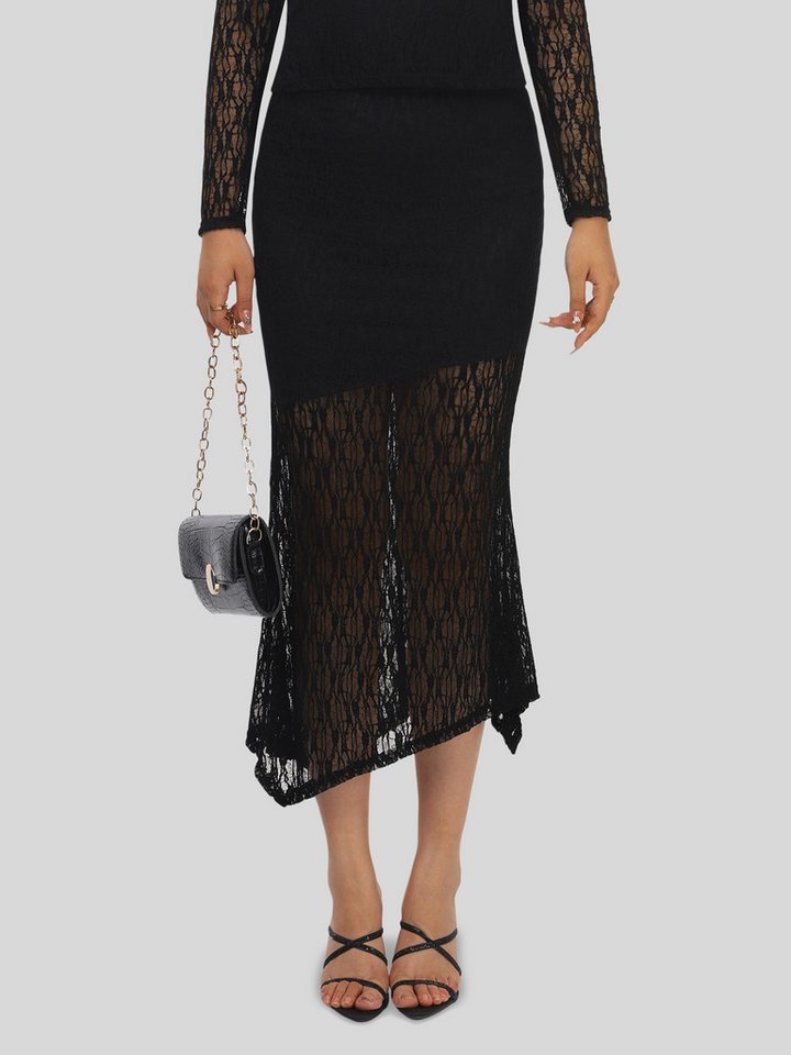 LAPA PLUS Midirock Eleganter Damen Fischschwanzrock aus Spitze, asymmetrisch Stretch-Midikleid, geeignet für den Alltag, Abendveranstaltungen LAPA PLUS Midirock Eleganter Damen Fischschwanzrock aus Spitze, asymmetrisch Stretch-Midikleid, geeignet für den Alltag, Abendveranstaltungen von LAPA PLUS