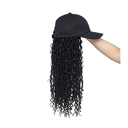 Perücken für Frauen Baseball-Perücke mit geflochtener Haarverlängerung, verstellbare Kappe, Synthetik mit lockigem Haar Perückenkappen für Damen (Color : Black) von LAPADULA