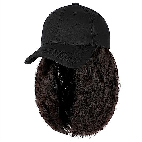 Perücken für Frauen Baseballkappe, kurze Perücke, lockiges synthetisches Baseballkappenhaar, natürliche schwarze Strickmütze, Perücken, natürlich synthetisch, verstellbar Perückenkappen für Damen (Co von LAPADULA