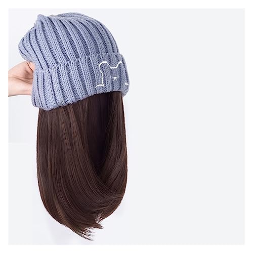 Perücken für Frauen Beanie-Mütze, synthetische kurze Perückenmütze mit Haarverlängerung, natürliche Haarfarbe, schwarzbraune Perücken for Frauen Perückenkappen für Damen (Color : 160 9 6a) von LAPADULA