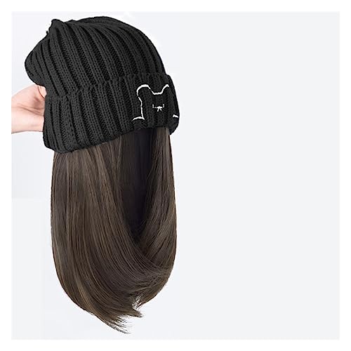 Perücken für Frauen Beanie-Mütze, synthetische kurze Perückenmütze mit Haarverlängerung, natürliche Haarfarbe, schwarzbraune Perücken for Frauen Perückenkappen für Damen (Color : 161 9 6a) von LAPADULA