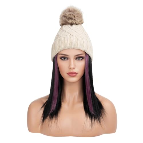 Perücken für Frauen Damenmode-Plüschmütze, Perücke, mittelkurz, glattes Haar, Winter, warme Strickmütze, exquisite Perückenmütze Perückenkappen für Damen (Color : 01) von LAPADULA