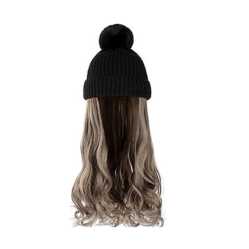 Perücken für Frauen Damenmode lange lockige Welle Hut Perücke Herbst und Winter abnehmbare schwarz braun grau Perücke mit Hut Perückenkappen für Damen (Color : 13) von LAPADULA