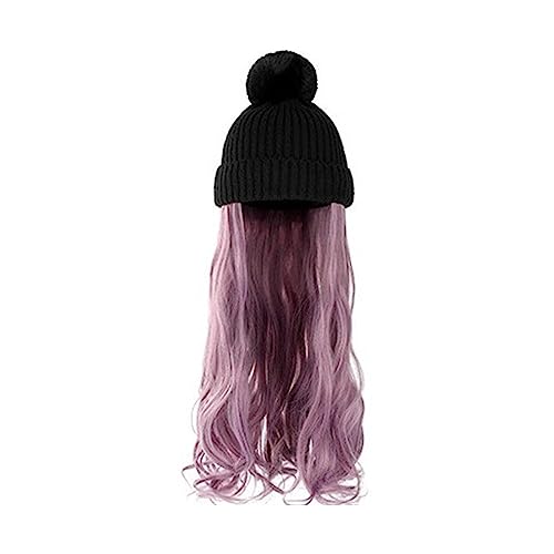 Perücken für Frauen Damenmode lange lockige Welle Hut Perücke Herbst und Winter abnehmbare schwarz braun grau Perücke mit Hut Perückenkappen für Damen (Color : 16) von LAPADULA