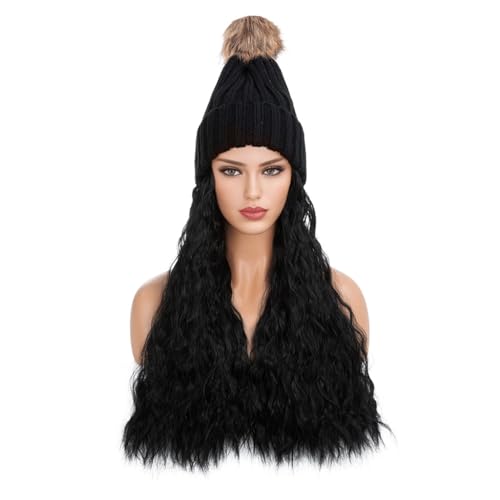 Perücken für Frauen Exquisite und schöne Damen-Mütze mit langem, lockigem Haar, gewellt, flauschig, for den Winter, warme Wolle, natürlicher realistischer Perückenhut Perückenkappen für Damen (Color von LAPADULA